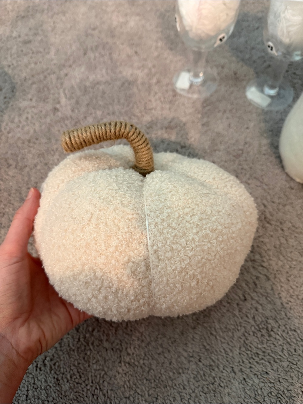 Plush Cream Decorative Pumpkin Accent